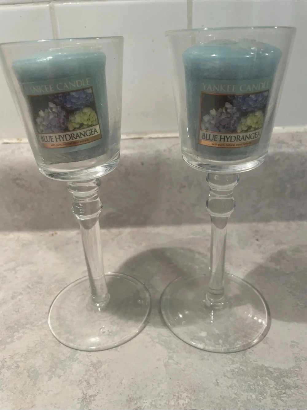 Hand Blown Holders & Yankee Candle Blue Hydrangea
